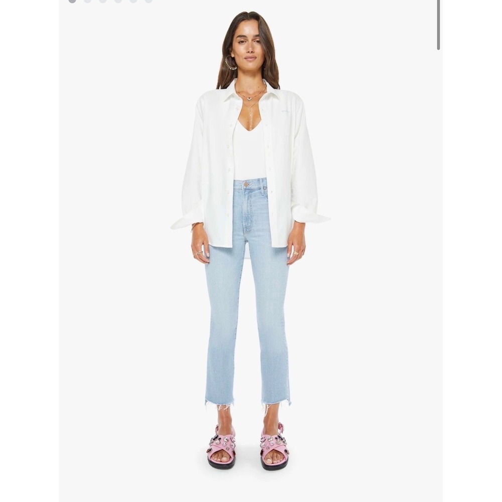 Mother Denim The Insider Crop Step Fray Jeans Size 28 Light Blue